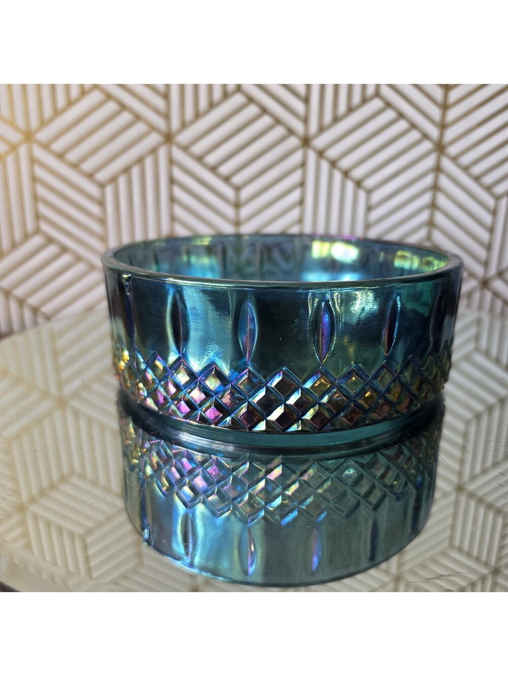 Vintage Indiana Iridescent Princess Blue Carnival Glass Candy Dish No Lid